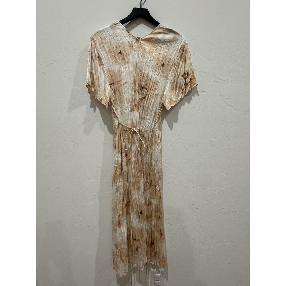 VINCE Women's Painted Magnolia V-Neck Short Sleeve Cream Pink Midi Dress Size M - Picture 9 of 13
